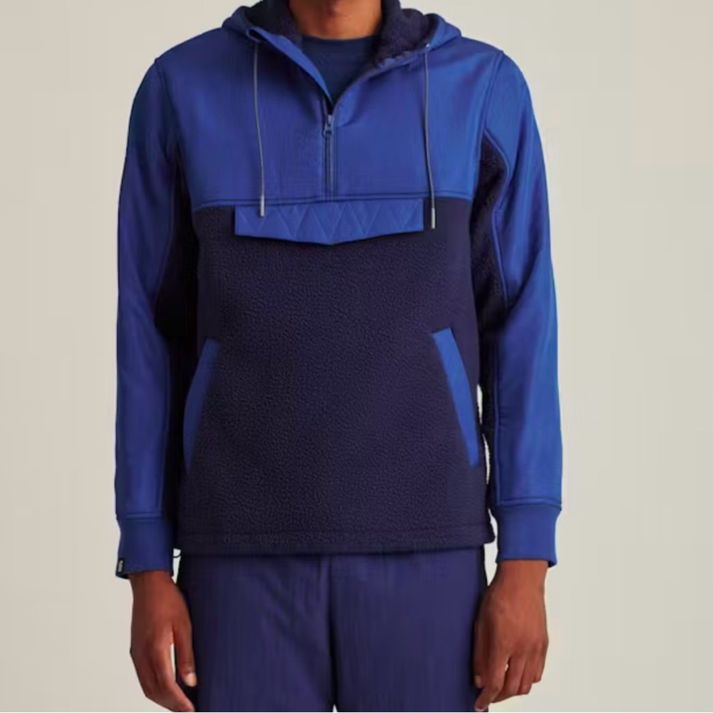 Bonobos Fielder Mixed Media Sherpa Fleece Anorak Hoodie Jacket Navy Blue Size L